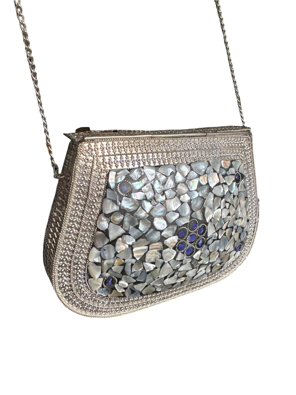 Mosaic Mother of Pearl, Silver and Blue Crossbody Bag - Picture 5 of 7
